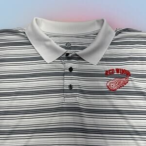 NHL DETROIT RED WINGS Men’s 3XL White Gray Striped Polo Shirt